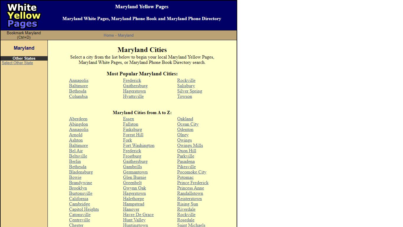 Maryland Yellow Pages and Maryland White Pages